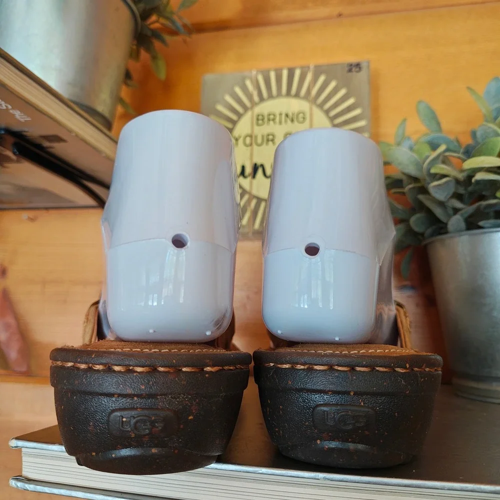 UGG Kamiko Tan Leather Thong Toe Post Wedge Heel Slide On Sandals F60014A Size 5